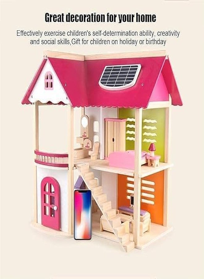 EXOMOON بيت الدمى الخشبي الوردي من إكسومون، أثاث أسيللي فيل، لعبة نموذج مصغر يمكنك تركيبه بنفسك، هدية للأطفال الرضع لتنمية المهارات الحركية الدقيقة (لعبة بيت الدمى) - Image 4